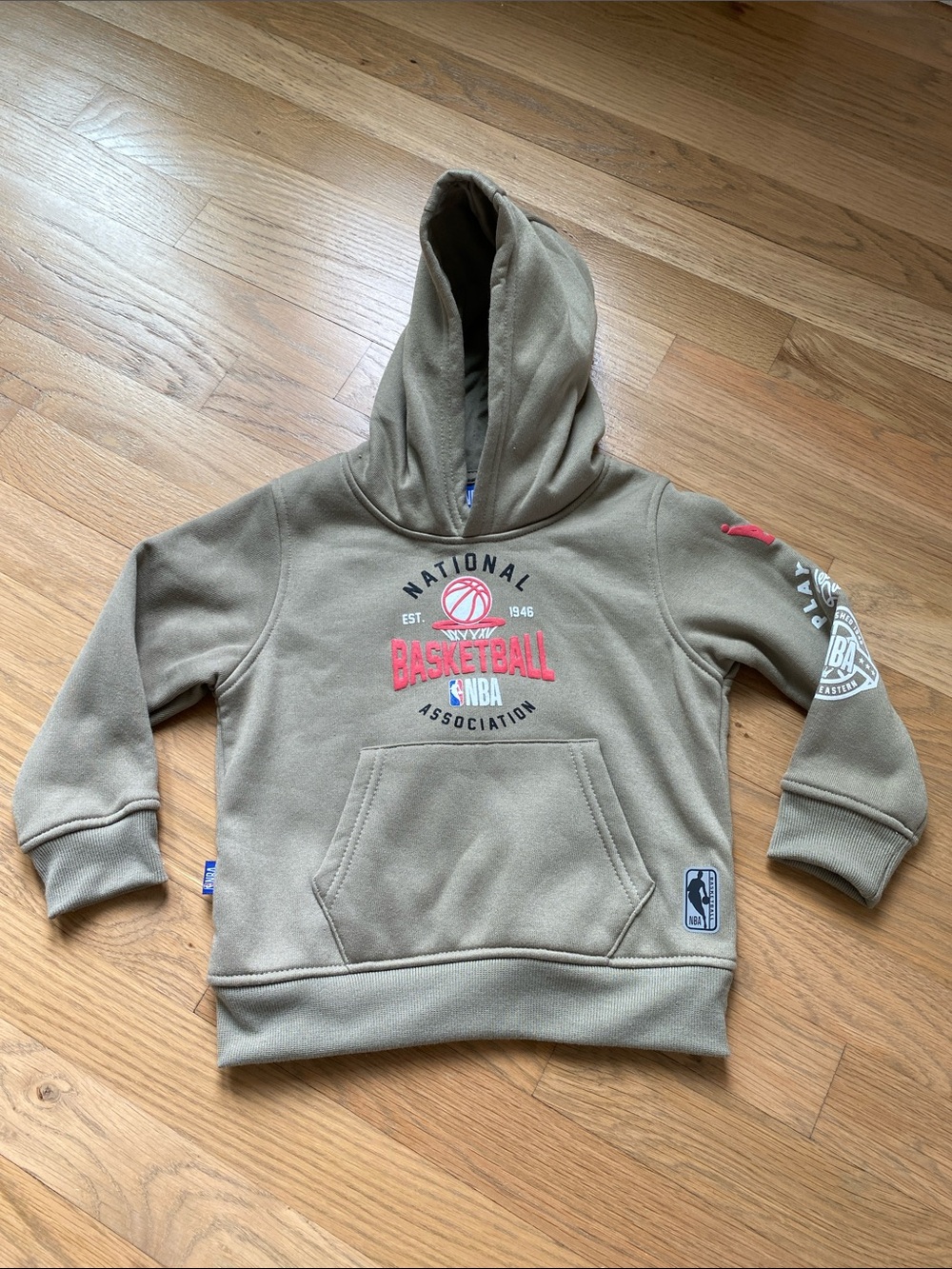 NBA Kids 3T Olive Hooded Sweatshirt with Red Basketball Graphics